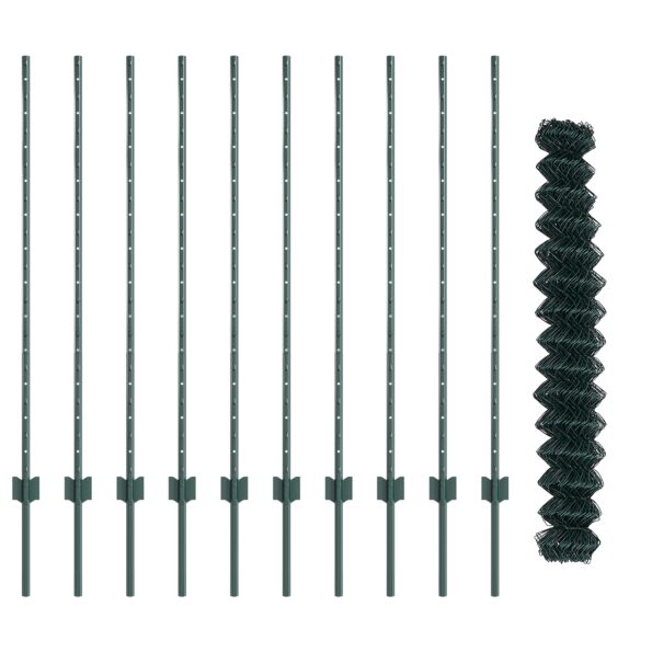 vidaXL Reťazový plot  s 10 U stĺpmi Zelený 1.2x10 m Oceľ – Obrázok 5