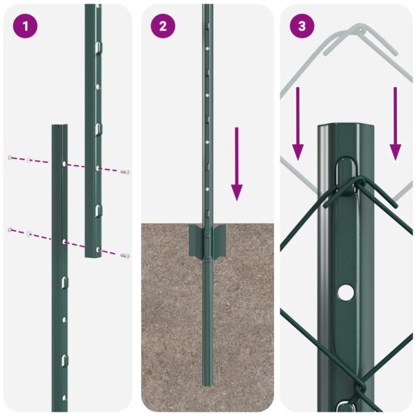 vidaXL Reťazový plot  s 10 U stĺpikmi Zelený 1.4x10 m Oceľ – Obrázok 10