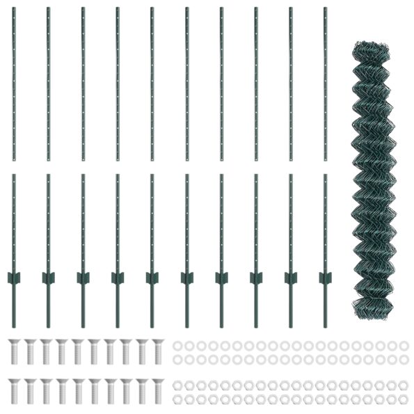 vidaXL Reťazový plot  s 10 U stĺpikmi Zelený 1.4x10 m Oceľ – Obrázok 4