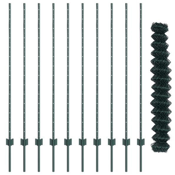 vidaXL Reťazový plot  s 10 U stĺpikmi Zelený 1.4x10 m Oceľ – Obrázok 5