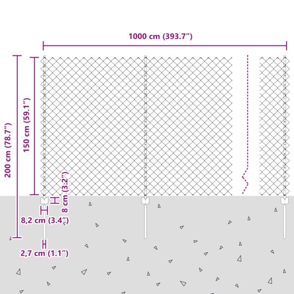 3336243_11.jpg vidaXL Retiazkový plot  s 10 U stĺpikmi Zelený 1.5x10 m Oceľ – Obrázok 11