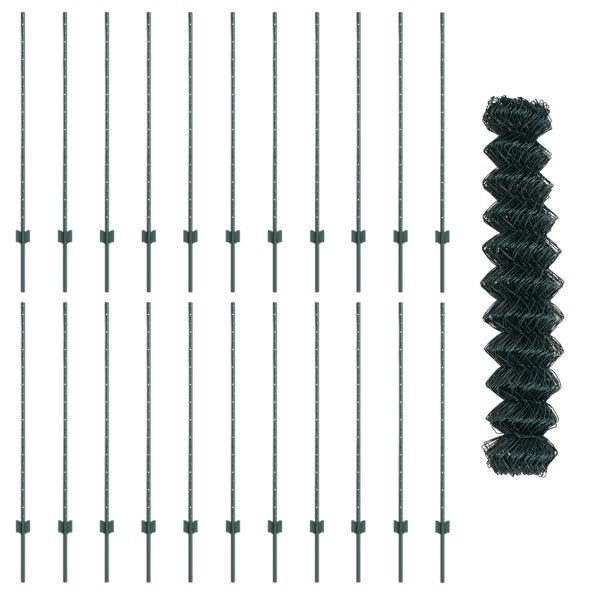 vidaXL Pletivový plot s 22 U stĺpikmi zelený 1.2x25 m oceľový – Obrázok 5