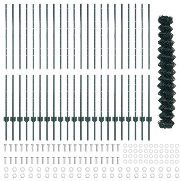 vidaXL Reťazové oplotenie  s 22 U stĺpikmi Zelené 1.4x25 m Oceľ – Obrázok 4