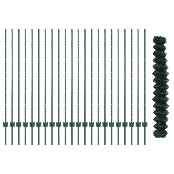 vidaXL Reťazové oplotenie  s 22 U stĺpikmi Zelené 1.4x25 m Oceľ – Obrázok 5