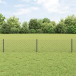 vidaXL Retiazkový plot  s 10 U stĺpikmi sivý 0.4x10 m oceľ