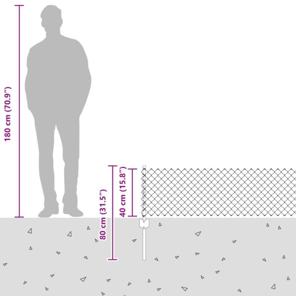 vidaXL Retiazkový plot  s 10 U stĺpikmi sivý 0.4x10 m oceľ – Obrázok 12