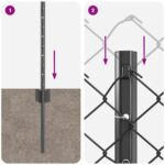 vidaXL Retiazkový plot  s 10 U stĺpikmi sivý 0.4x10 m oceľ – Obrázok 9