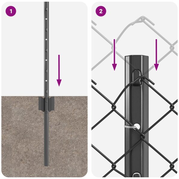 vidaXL Retiazkový plot  s 10 U stĺpikmi sivý 0.4x10 m oceľ – Obrázok 9