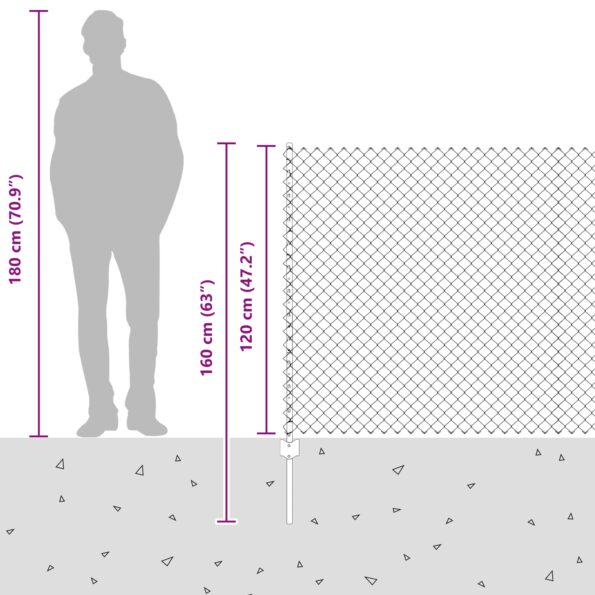 vidaXL Sivý reťazový plot s 20 U stĺpmi 1.2x10 m Oceľ – Obrázok 13