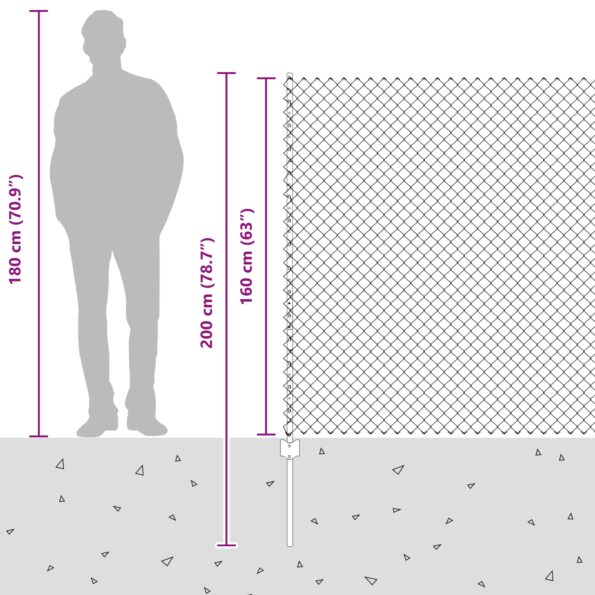 vidaXL reťazový plot so 20 U stĺpikmi sivý 1.6x10 m oceľ – Obrázok 12