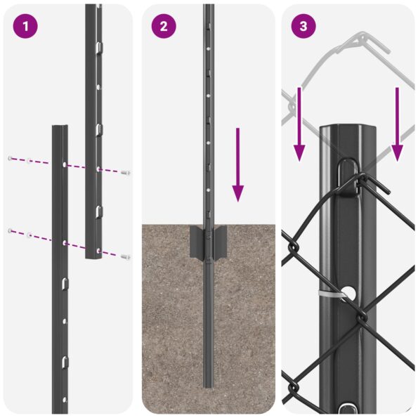 vidaXL reťazový plot so 20 U stĺpikmi sivý 1.6x10 m oceľ – Obrázok 9