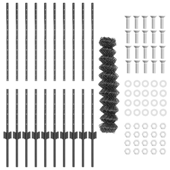 vidaXL Súprava plotu  s 20 U stĺpikmi Sivý 1x10 m Oceľ – Obrázok 4