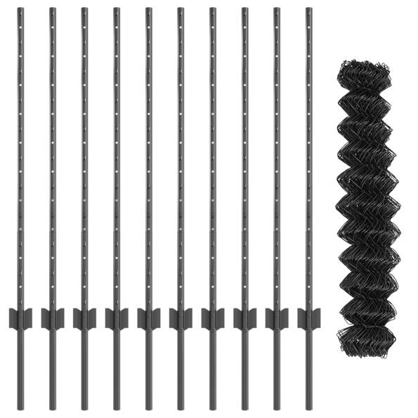 vidaXL Súprava plotu  s 20 U stĺpikmi Sivý 1x10 m Oceľ – Obrázok 5