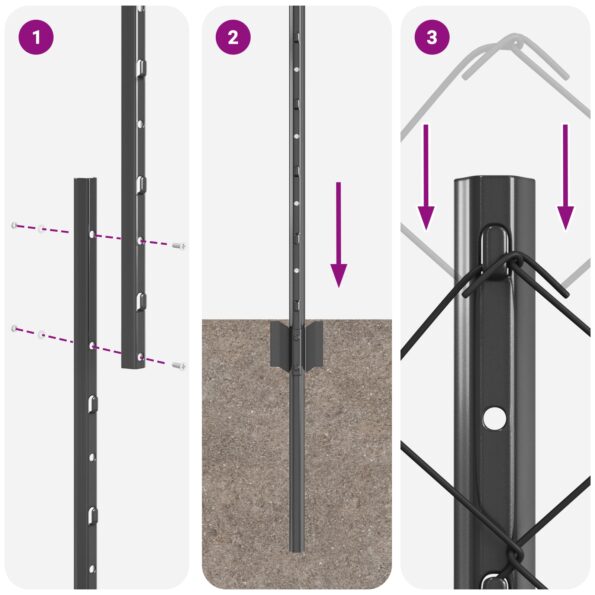 vidaXL Ťahací plot s 44 U stĺpikmi Sivý 1.4x25 m Oceľ – Obrázok 10