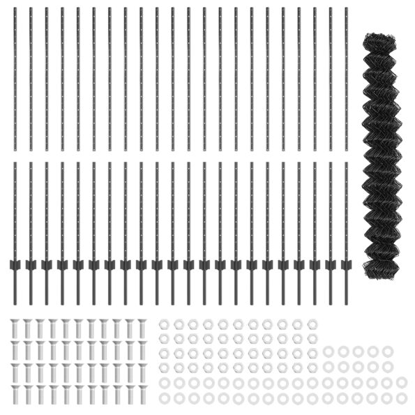 vidaXL Reťazový plot  s 44 U stĺpmi Sivý 1.6x25 m Oceľ – Obrázok 5