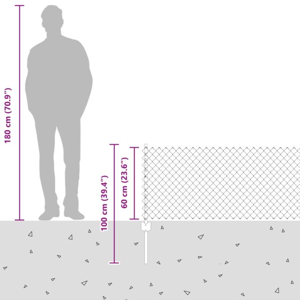 vidaXL Retiazkové oplotenie  so 10 U stĺpikmi Strieborné 0.6x10 m Oceľ – Obrázok 12
