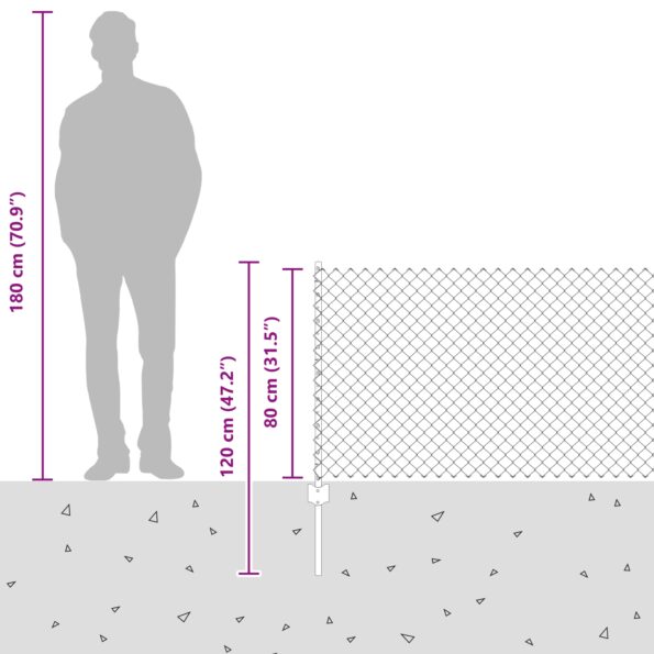 vidaXL Reťazový plot  s 10 U stĺpikmi strieborný 0.8x10 m oceľ – Obrázok 12