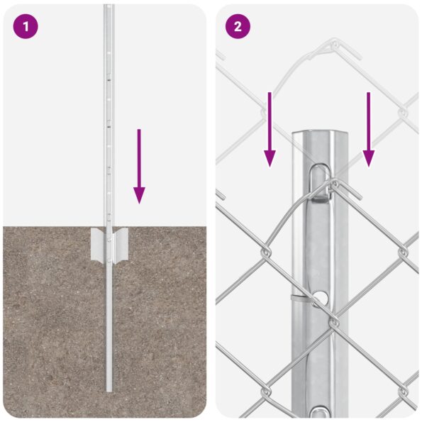 vidaXL Reťazový plot  s 10 U stĺpikmi strieborný 0.8x10 m oceľ – Obrázok 9