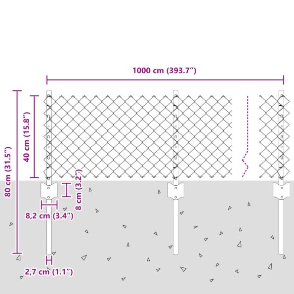 3336301_10.jpg vidaXL Reťazová ohrada  s 22 U stĺpikmi Strieborná 0.4x25 m Oceľ – Obrázok 10