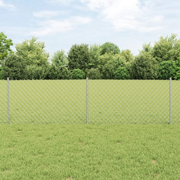 3336302_1.jpg vidaXL Mreža  Chain Link Fence s 22 U stĺpikmi Strieborná 0.6x25 m – Obrázok 1
