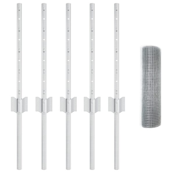 vidaXL Zváraný drôtový plot s 5 U stĺpikmi Strieborný 0.4x10 m Oceľ – Obrázok 4