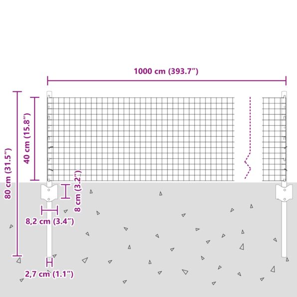 3336312_10.jpg vidaXL Zvarený drôtový plot s 5 U stĺpmi Strieborný 0.4x10 m Oceľ – Obrázok 10