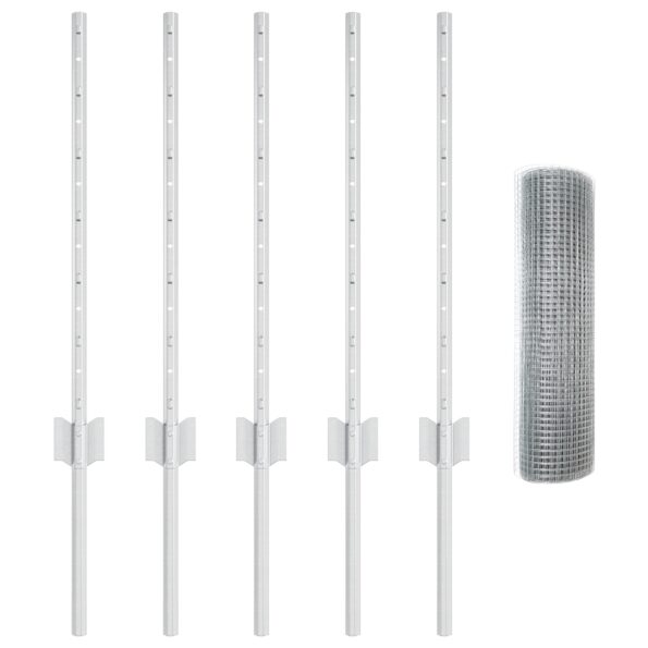 vidaXL Zvárané pletivo  s 5 U stĺpikmi Strieborné 0.6x10 m Oceľ – Obrázok 4