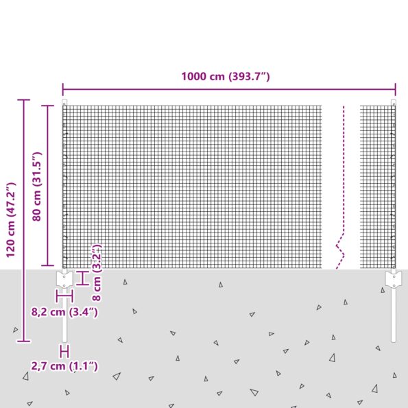 vidaXL Strieborná zváraná drôtená ohrada s 5 U stĺpikmi 0.8x10 m – Obrázok 10