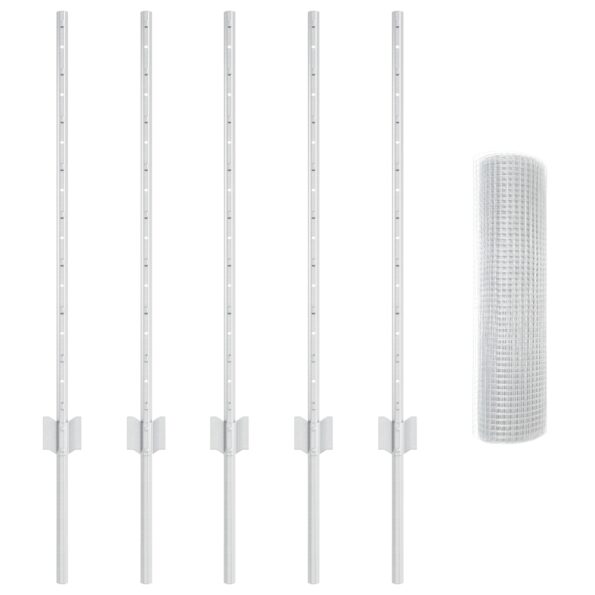 vidaXL Zvarené drôtené oplotenie  s 5 U stĺpikmi Strieborné 0.8x10 m Oceľ – Obrázok 4