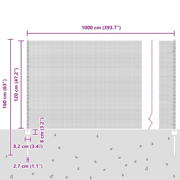vidaXL Zváraný drôtený plot s 10 U stĺpmi Strieborný 1.2x10 m Oceľ – Obrázok 11