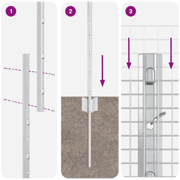 vidaXL zvárané drôtené oplotenie s 10 U stĺpikmi Strieborné 1.6x10 m Oceľ – Obrázok 10