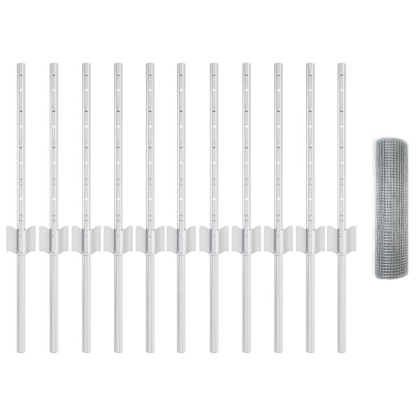 vidaXL Zváraný drôtový plot  s 11 U podstavcami Strieborný 0.4x25 m Oceľ – Obrázok 4