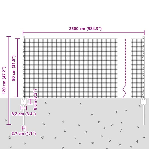 3336357_10.jpg vidaXL Zváraný drôtený plot  s 11 U stĺpmi strieborným 0.8x25 m oceľ – Obrázok 10