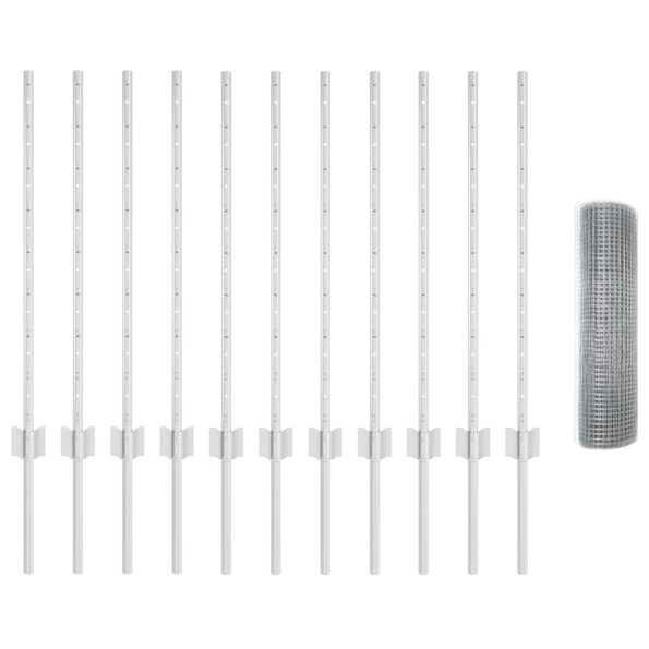 vidaXL Pozinkovaný drôtený plot s 11 U stĺpikmi strieborný 0.8x25 m oceľ – Obrázok 4