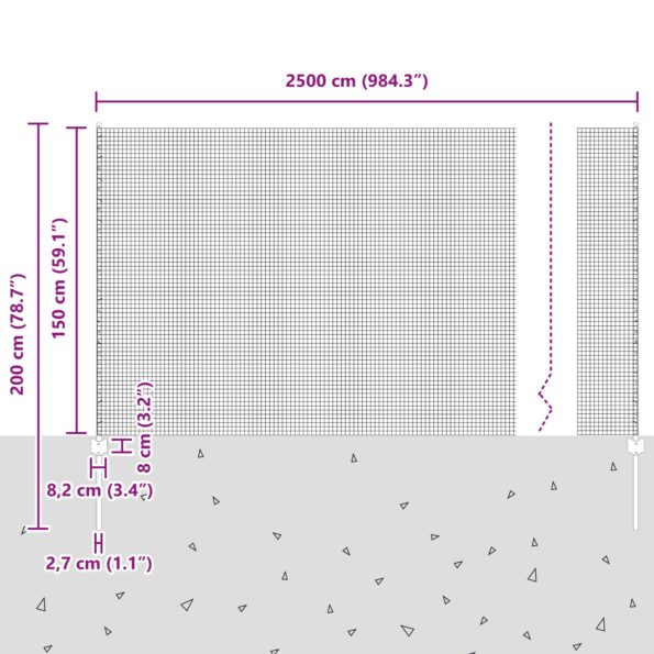 vidaXL zvarový drôtový plot s 22 U stĺpikmi Strieborný 1.5x25 m Oceľ – Obrázok 11