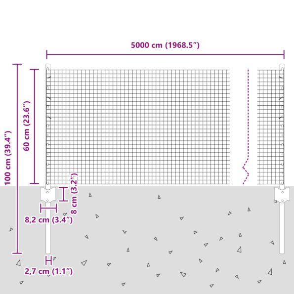3336389_10.jpg vidaXL Zvárané drôtené oplotenie s 22 U stĺpikmi Strieborná 0.6x50 m Oceľ – Obrázok 10