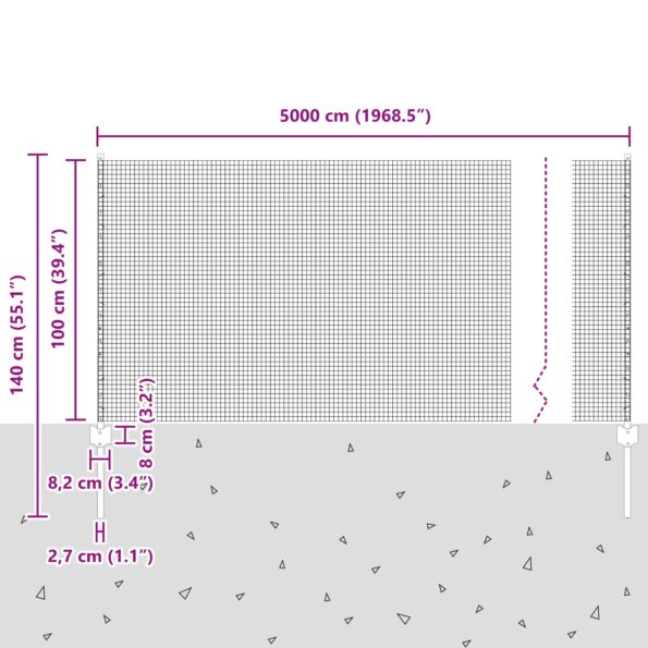VidaXL zvarené drôtené pletivo s 44 U stĺpmi Strieborné 1x50 m Oceľ – Obrázok 11
