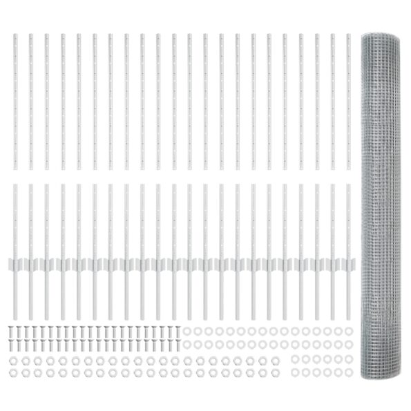 vidaXL Zvárané pletivo s 44 U stĺpmi Strieborné 1x50 m Oceľ – Obrázok 4