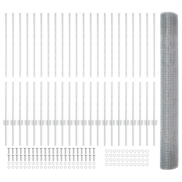 vidaXL Zváraná drôtená ohrada so 44 U stĺpikmi, strieborná, 1,2x50 m, oceľ – Obrázok 4