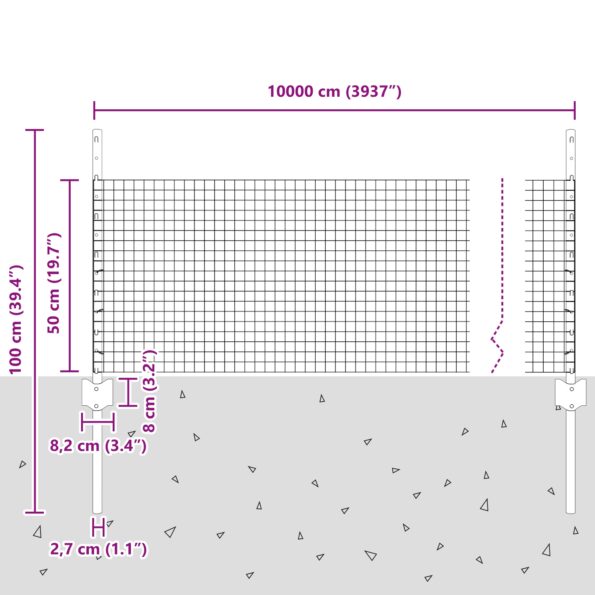 vidaXL Zváraný drôtový plot s 44 U stĺpikmi Strieborný 0.5x100 m Oceľ – Obrázok 10