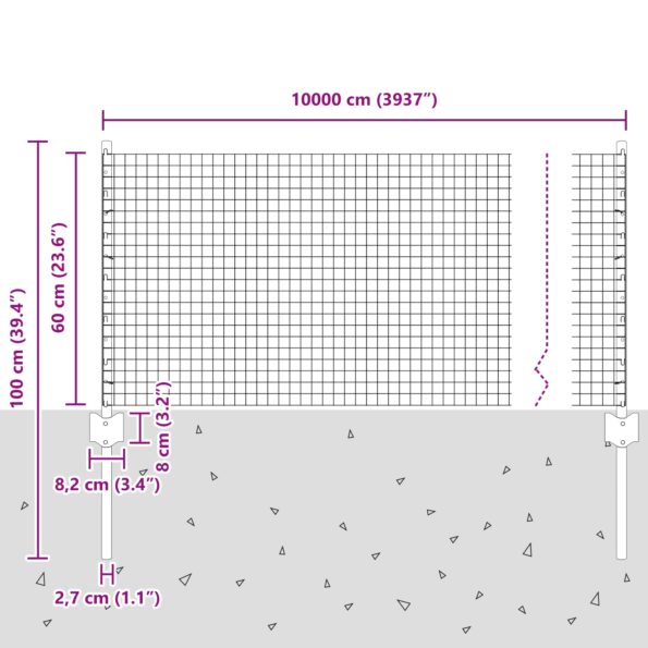 vidaXL Zvarený drôtový plot s 44 U stĺpikmi Strieborný 0.6x100 m Oceľ – Obrázok 10