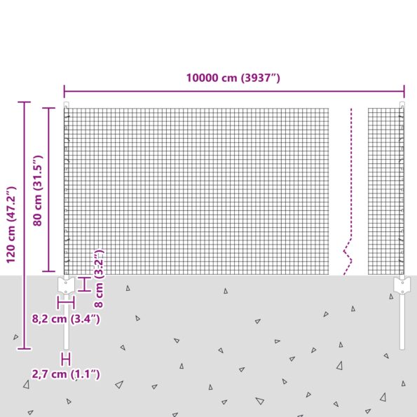 3336425_10.jpg vidaXL Zváraný drôtový plot so 44 U stĺpikmi Strieborný 0.8x100 m Oceľ – Obrázok 10