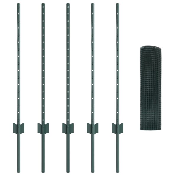 vidaXL Zelené zvárané pletivo  s 5 U stĺpikmi 0.8x10 m Oceľ – Obrázok 4