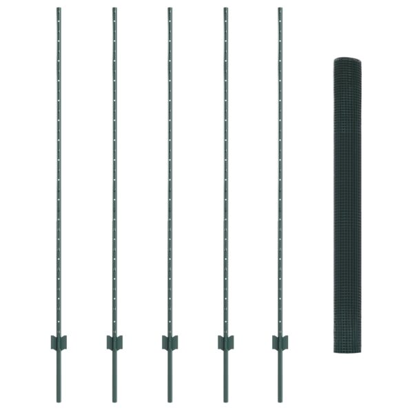 vidaXL zváraný drôtový plot s 5 U stĺpikmi Zelený 1.6x10 m Oceľ – Obrázok 4