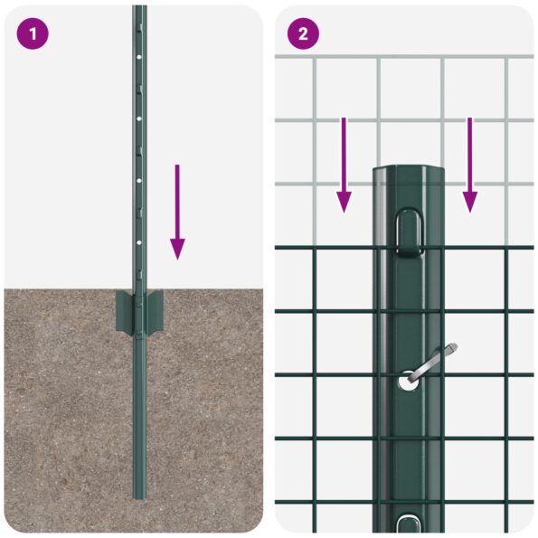 vidaXL Zváraná drôtená brána  s 11 U stĺpmi Zelená 0.4x25 m Oceľ – Obrázok 9