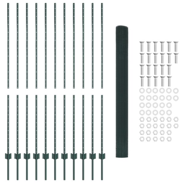 vidaXL Zváraný drôtový plot  s 11 U stĺpikmi Zelený 1.6x25 m Oceľ – Obrázok 5