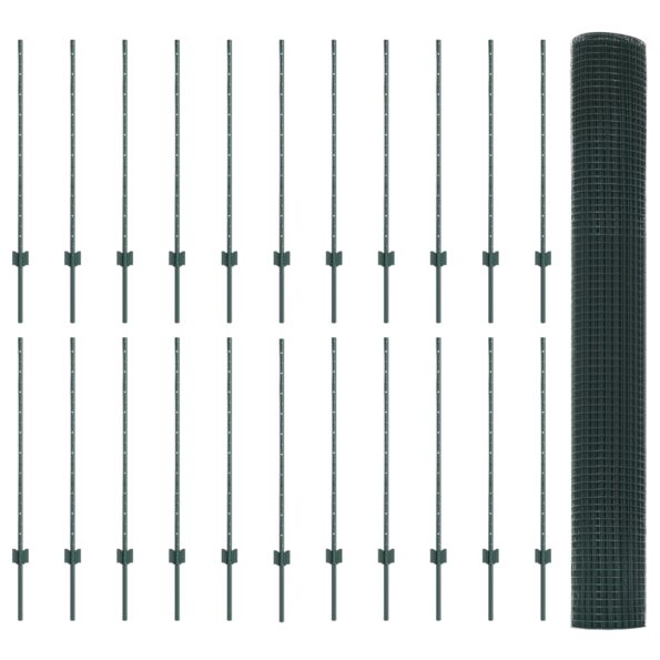 VidaXL zvarový drôtový plot s 22 U stĺpikmi, zelený 1x50 m, oceľ – Obrázok 4