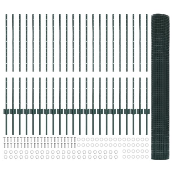 VidaXL zvarový drôtový plot s 22 U stĺpikmi, zelený 1x50 m, oceľ – Obrázok 5