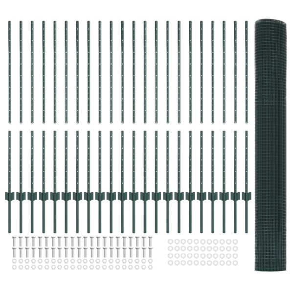 vidaXL Zváraný drôtový plot  s 22 U stĺpikmi Zelený 1.2x50 m Oceľ – Obrázok 4