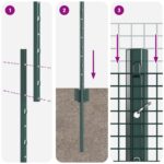 vidaXL Zvárané pletivo s 22 U stĺpikmi Zelené 1,2x50 m Oceľ – Obrázok 10